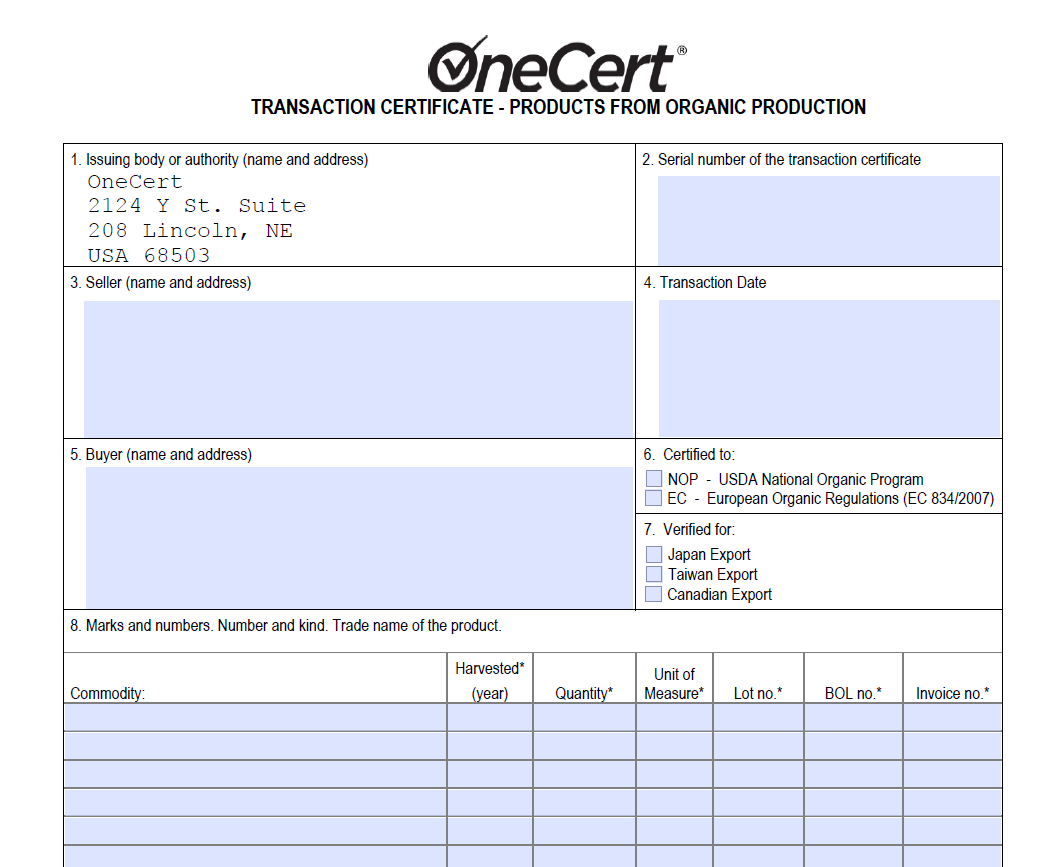 Transaction Certificate (TC)