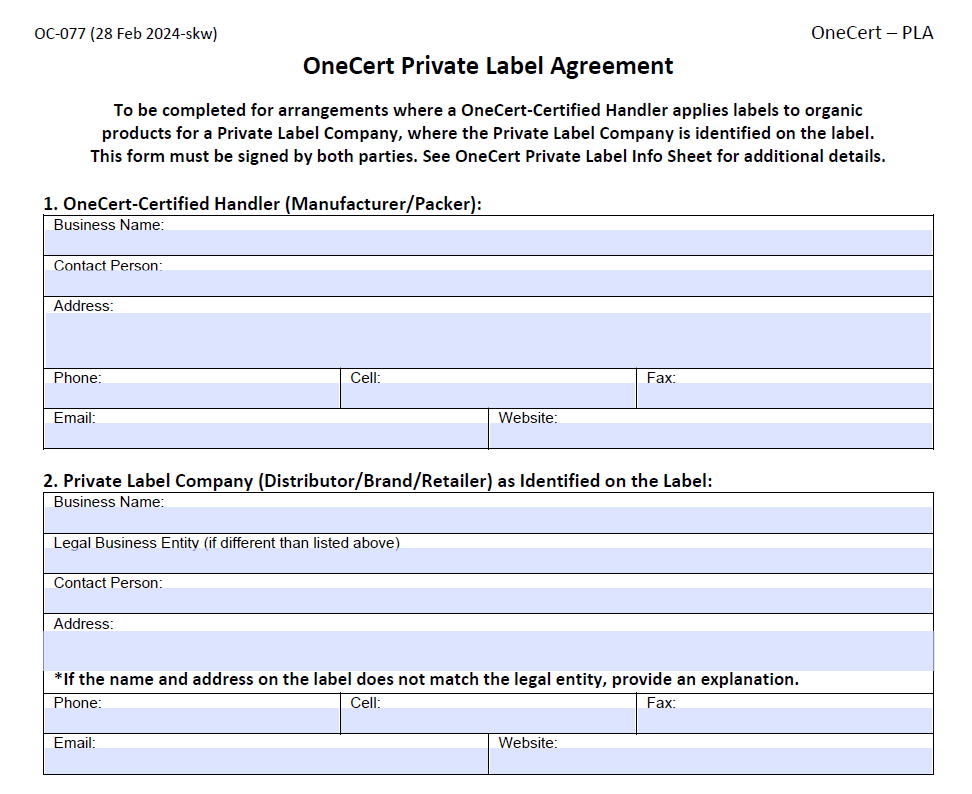 Private Label Agreement (PLA)