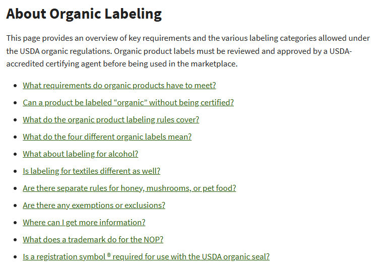 USDA Organic Labeling